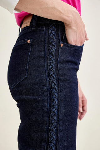 9- Bottoms Denim Judy Blue Darkwash Wide Crop w/Braid Detail plus size clothing