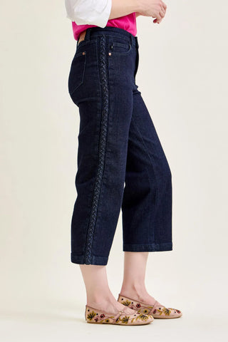 9- Bottoms Denim Judy Blue Darkwash Wide Crop w/Braid Detail plus size clothing