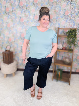 9- Bottoms Denim Judy Blue Darkwash Wide Crop w/Braid Detail plus size clothing