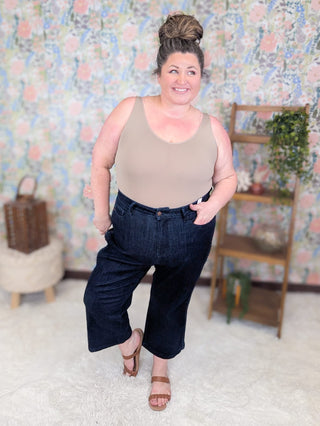 9- Bottoms Denim Judy Blue Darkwash Wide Crop w/Braid Detail plus size clothing