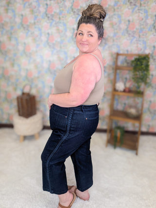 9- Bottoms Denim Judy Blue Darkwash Wide Crop w/Braid Detail plus size clothing