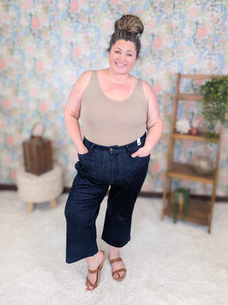 9- Bottoms Denim Judy Blue Darkwash Wide Crop w/Braid Detail plus size clothing