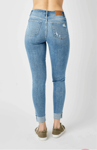 Judy Blue Distressed Cuffed Lightwash Skinny-9- Bottoms Denim-Judy Blue-Styled by Stacked - A Plus Size Women's Boutique in Lakeville, MN