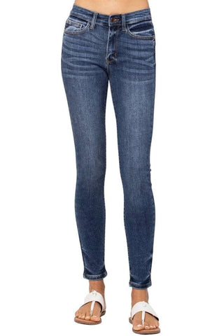 Judy Blue Everyday Medium Wash Handsanded Skinny Jean-9- Bottoms Denim-Judy Blue-Styled by Stacked - A Plus Size Women's Boutique in Lakeville, MN
