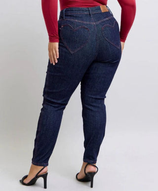Judy Blue Dark Wash Skinny Jeans w/Heart Pocket-9- Bottoms Denim-Judy Blue-Styled by Stacked - A Plus Size Women's Boutique in Lakeville, MN