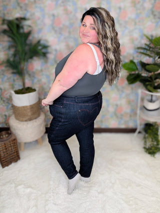 Judy Blue Dark Wash Skinny Jeans w/Heart Pocket-9- Bottoms Denim-Judy Blue-Styled by Stacked - A Plus Size Women's Boutique in Lakeville, MN
