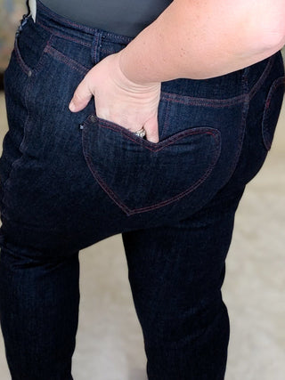Judy Blue Dark Wash Skinny Jeans w/Heart Pocket-9- Bottoms Denim-Judy Blue-Styled by Stacked - A Plus Size Women's Boutique in Lakeville, MN