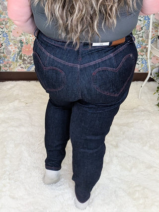 Judy Blue Dark Wash Skinny Jeans w/Heart Pocket-9- Bottoms Denim-Judy Blue-Styled by Stacked - A Plus Size Women's Boutique in Lakeville, MN