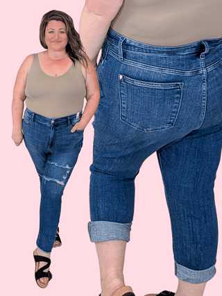 9- Bottoms Denim Judy Blue High Rise Darkwash Distressed Skinny plus size clothing