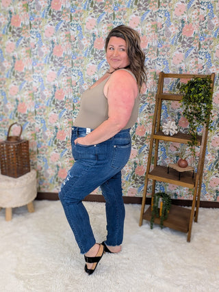 9- Bottoms Denim Judy Blue High Rise Darkwash Distressed Skinny plus size clothing
