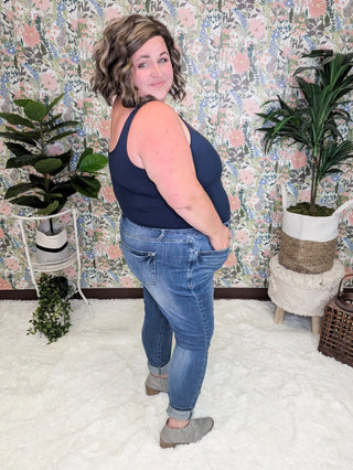Judy Blue High Rise Medium-Light Wash Tummy Control Skinny-9- Bottoms Denim-Judy Blue-Styled by Stacked - A Plus Size Women's Boutique in Lakeville, MN