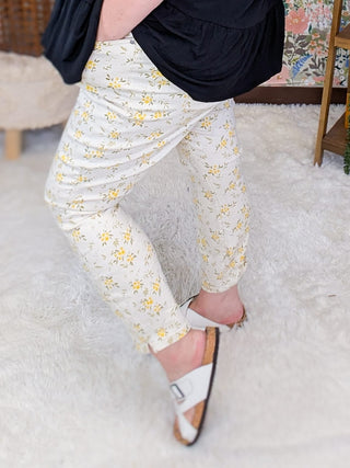 9- Bottoms Denim Judy Blue Ivory + Yellow Floral Ankle Skinny plus size clothing