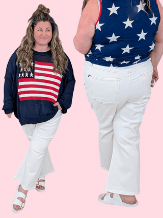 9- Bottoms Denim Judy Blue Kick Flare Crop in Creamy Ivory plus size clothing