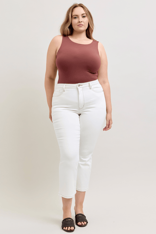 9- Bottoms Denim Judy Blue Kick Flare Crop in Creamy Ivory plus size clothing