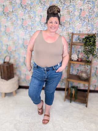 9- Bottoms Denim Judy Blue Medium Wash Embroidered Pocket Capri plus size clothing