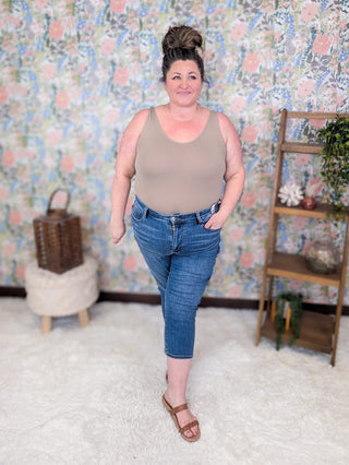 9- Bottoms Denim Judy Blue Medium Wash Embroidered Pocket Capri plus size clothing