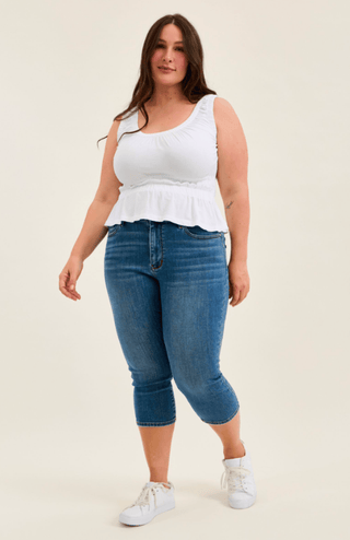 9- Bottoms Denim Judy Blue Medium Wash Embroidered Pocket Capri plus size clothing