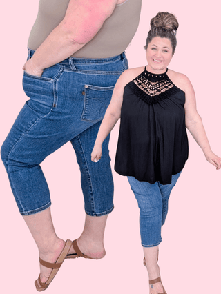 9- Bottoms Denim Judy Blue Medium Wash Embroidered Pocket Capri plus size clothing