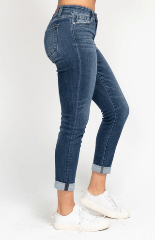 Judy Blue Non-Distressed Cuffed Slim Straight-9- Bottoms Denim-Judy Blue-Styled by Stacked - A Plus Size Women's Boutique in Lakeville, MN