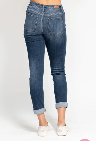 Judy Blue Non-Distressed Cuffed Slim Straight-9- Bottoms Denim-Judy Blue-Styled by Stacked - A Plus Size Women's Boutique in Lakeville, MN