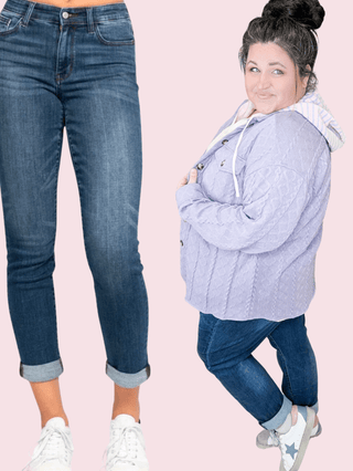 Judy Blue Non-Distressed Cuffed Slim Straight-9- Bottoms Denim-Judy Blue-Styled by Stacked - A Plus Size Women's Boutique in Lakeville, MN