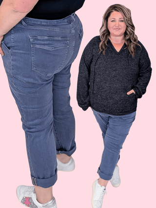 9- Bottoms Denim Judy Blue Patch Pocket Weekender Jean in Faded Indigo plus size clothing