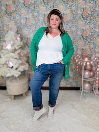 Judy Blue Plaid Cuff Boyfriend Jeans-9- Bottoms Denim-Judy Blue-Styled by Stacked - A Plus Size Women's Boutique in Lakeville, MN