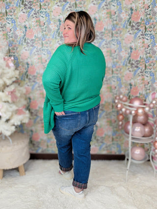 Judy Blue Plaid Cuff Boyfriend Jeans-9- Bottoms Denim-Judy Blue-Styled by Stacked - A Plus Size Women's Boutique in Lakeville, MN