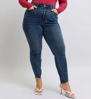 Judy Blue Tummy Control Tulip Hem Skinny Jeans-9- Bottoms Denim-Judy Blue-Styled by Stacked - A Plus Size Women's Boutique in Lakeville, MN