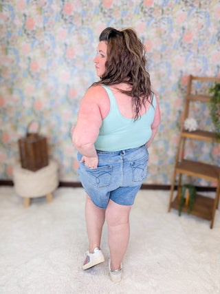 9- Bottoms Denim Judy Blue Raw Hem Lightwash Denim Shorts plus size clothing