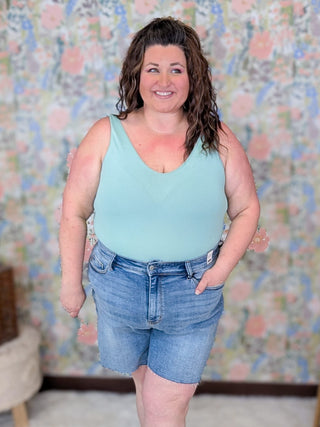 9- Bottoms Denim Judy Blue Raw Hem Lightwash Denim Shorts plus size clothing