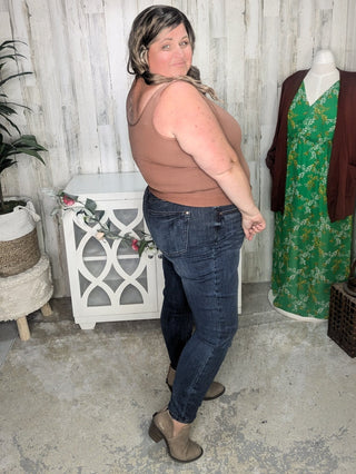Judy Blue Tummy Control Dark Wash Classic Skinny-9- Bottoms Denim-Judy Blue-Styled by Stacked - A Plus Size Women's Boutique in Lakeville, MN