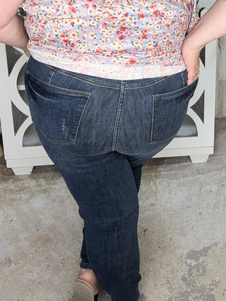 Judy Blue Tummy Control Dark Wash Classic Skinny-9- Bottoms Denim-Judy Blue-Styled by Stacked - A Plus Size Women's Boutique in Lakeville, MN