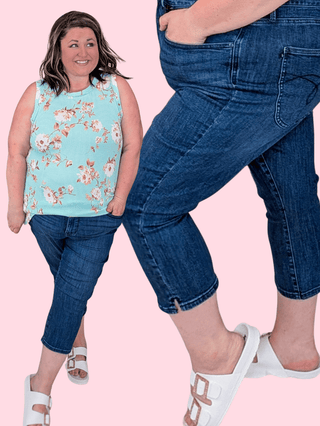 9- Bottoms Denim Judy Blue Tummy Control Darkwash Capri plus size clothing