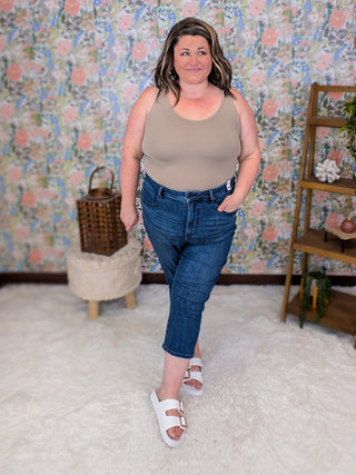 9- Bottoms Denim Judy Blue Tummy Control Darkwash Capri plus size clothing