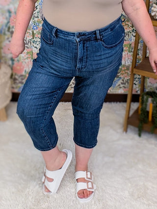 9- Bottoms Denim Judy Blue Tummy Control Darkwash Capri plus size clothing