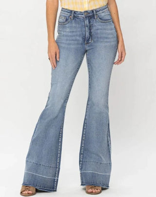 Judy Blue Tummy Control High Rise Released Hem Flare-9- Bottoms Denim-Judy Blue-Styled by Stacked - A Plus Size Women's Boutique in Lakeville, MN