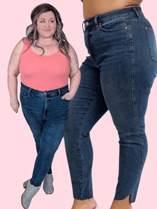 Judy Blue Tummy Control Tulip Hem Skinny Jeans-9- Bottoms Denim-Judy Blue-Styled by Stacked - A Plus Size Women's Boutique in Lakeville, MN