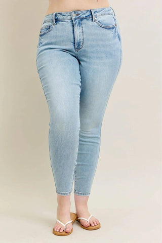 Judy Blue Tummy Control Vintage Lightwash Skinny-9- Bottoms Denim-Judy Blue-Styled by Stacked - A Plus Size Women's Boutique in Lakeville, MN