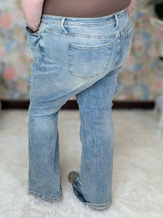 Judy Blue Vintage Wash Pin Tack Flares-9- Bottoms Denim-Judy Blue-Styled by Stacked - A Plus Size Women's Boutique in Lakeville, MN