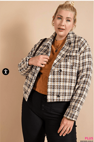 SALE- Julia Tweed Cropped Peacoat Blazer w/Shimmer-4- Overlayer Tops-KORI-Styled by Stacked - A Plus Size Women's Boutique in Lakeville, MN