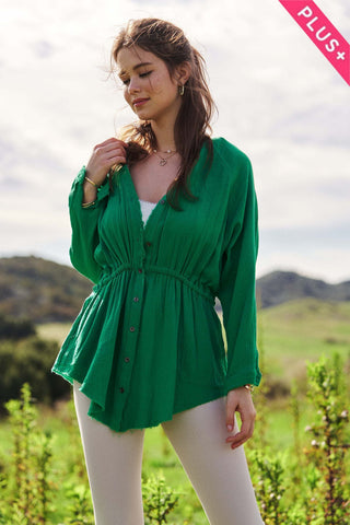 Juliet Tie Front Button Down Top in Green-4- Overlayer Tops-Davi and Dani-Styled by Stacked - A Plus Size Women's Boutique in Lakeville, MN