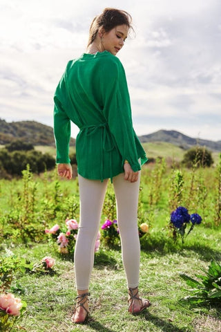 Juliet Tie Front Button Down Top in Green-4- Overlayer Tops-Davi and Dani-Styled by Stacked - A Plus Size Women's Boutique in Lakeville, MN