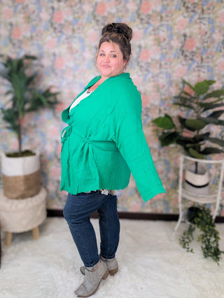 Juliet Tie Front Button Down Top in Green-4- Overlayer Tops-Davi and Dani-Styled by Stacked - A Plus Size Women's Boutique in Lakeville, MN