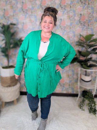 Juliet Tie Front Button Down Top in Green-4- Overlayer Tops-Davi and Dani-Styled by Stacked - A Plus Size Women's Boutique in Lakeville, MN