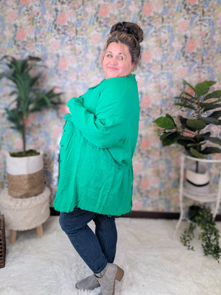 Juliet Tie Front Button Down Top in Green-4- Overlayer Tops-Davi and Dani-Styled by Stacked - A Plus Size Women's Boutique in Lakeville, MN