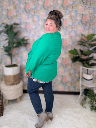 Juliet Tie Front Button Down Top in Green-4- Overlayer Tops-Davi and Dani-Styled by Stacked - A Plus Size Women's Boutique in Lakeville, MN