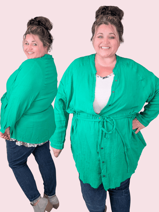 Juliet Tie Front Button Down Top in Green-4- Overlayer Tops-Davi and Dani-Styled by Stacked - A Plus Size Women's Boutique in Lakeville, MN