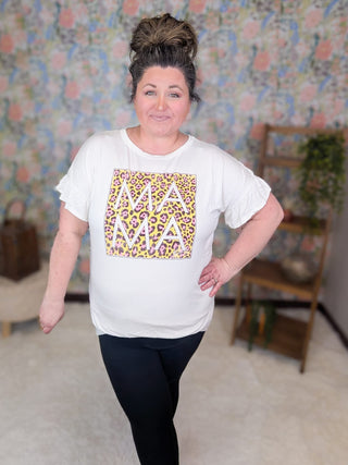 6- Graphic Tops Junie Ruffled Sleeve MAMA Tee in Ivory plus size clothing