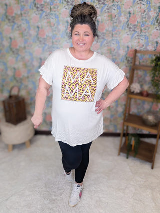 6- Graphic Tops Junie Ruffled Sleeve MAMA Tee in Ivory plus size clothing